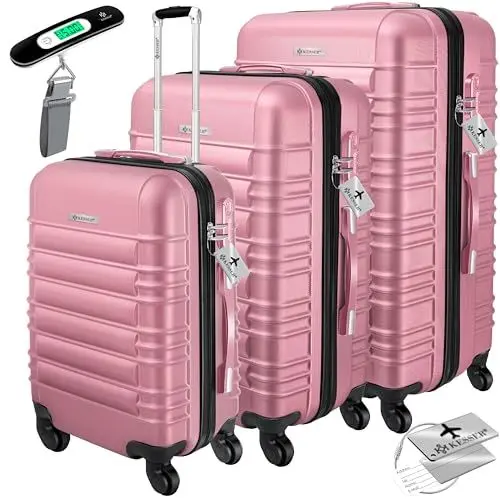 Produktbild: KESSER® 3tlg. Hartschalenkofferset Hartschalenkoffer Reisekoffer Set Reisekofferset Trolley Koffer Inkl. Kofferwaage + Gepäckanhänger Rollkoffer Schloss 4 Rollen ABS-Hartschale Teleskopgriff M-L-XL