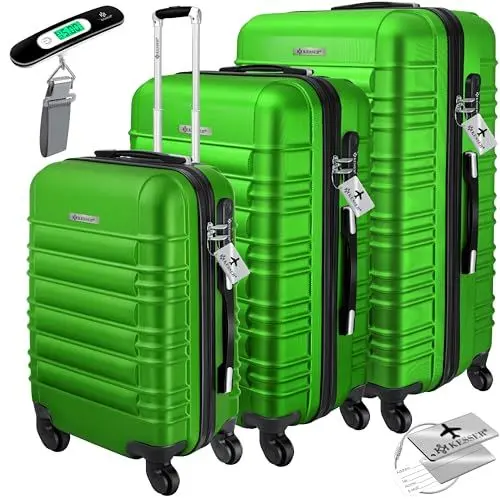 Produktbild: KESSER® 3tlg. Hartschalenkofferset Hartschalenkoffer Reisekoffer Set Reisekofferset Trolley Koffer Inkl. Kofferwaage + Gepäckanhänger Rollkoffer Schloss 4 Rollen ABS-Hartschale Teleskopgriff M-L-XL