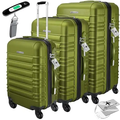 Produktbild: KESSER® 3pcs Hartkoffer Koffer Set Reisekoffer Set Trolley Koffer inkl. Gepäckwaage + Gepäckanhänger Rolling Kofferschloss 4 Rollen ABS Hartschale Teleskopgriff M-L-XL, khakis, 45 Liter, 72 Liter, 106