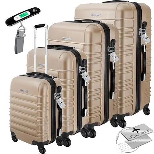 Produktbild: KESSER® 4tlg. Hartschalenkofferset Hartschalenkoffer Reisekoffer Set Reisekofferset Trolley Koffer Inkl. Kofferwaage + Gepäckanhänger Rollkoffer Schloss 4 Rollen ABS-Hartschale Teleskopgriff S-M-L-XL