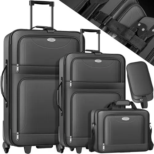 Produktbild: KESSER® 4tlg Trolley Kofferset | Reisekoffer Set mit Rollen | Komplettes Business 4er Set | S M L XL | Netzfach | Rollen | Teleskopgriff | Koffer Reisetaschen Stoffkoffer | Handgepäck | Anthrazit