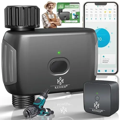 Produktbild: KESSER® Bewässerungssteuerung mit WLAN WiFi | Bewässerungscomputer für Garten & Balkon | Bewässerungssystem mit Zeitschaltuhr | Automatische Bewässerung App & Sprachsteuerung + Y- Verteiler | Grau