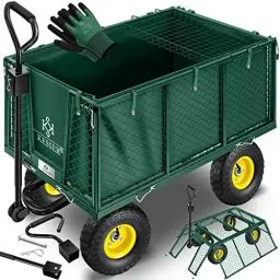 Produktbild: KESSER® Bollerwagen 550kg belastbar Gartenwagen Transportwagen Gartenkarre herausnehmbare Plane Gerätewagen Handwagen vielseitig einsetzbar inkl. Handschuhe Grün