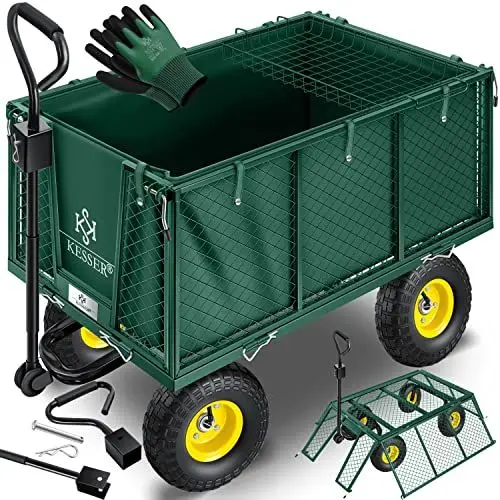 Produktbild: KESSER® Bollerwagen 550kg belastbar Gartenwagen Transportwagen Gartenkarre herausnehmbare Plane Gerätewagen Handwagen vielseitig einsetzbar inkl. Handschuhe Grün