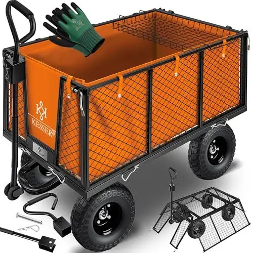 Produktbild: KESSER® Bollerwagen 550kg belastbar Gartenwagen Transportwagen Gartenkarre herausnehmbare Plane Gerätewagen Handwagen vielseitig einsetzbar inkl. Handschuhe Orange