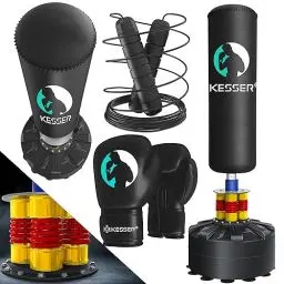 Produktbild: KESSER® Boxsack Set stehend Erwachsene mit Boxhandschuhe + Springseil, Kickboxsack, Freistehender Standboxsack MMA Boxpartner Boxing Trainer Fitness Boxsack mit Saugfuß Schwarz