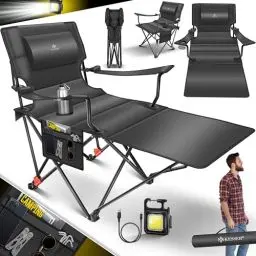 Produktbild: KESSER® Campingliege Campingstuhl 2in1 bis 160kg | Feldbett klappbar | Campingbett faltbar extra breit | Campinglicht & Getränkehalter + Aufbewahrungstasche & Transporttasche | Angelliege verstellbar