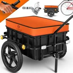 Produktbild: KESSER® Fahrradanhänger, Lastenanhänger, Handwagen mit Kupplung, Hochdeichsel, für Fahrrad Transportanhänger Transportbox mit 70 Liter Volumen, Max. 60kg, + Zubehör für Fahrräder mit 26-28, Orange