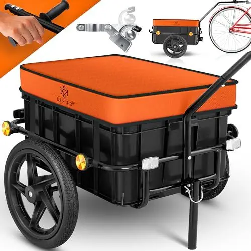 Produktbild: KESSER® Fahrradanhänger, Lastenanhänger, Handwagen mit Kupplung, Hochdeichsel, für Fahrrad Transportanhänger Transportbox mit 70 Liter Volumen, Max. 60kg, + Zubehör für Fahrräder mit 26-28, Orange