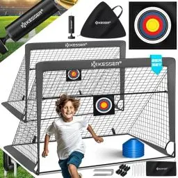 Produktbild: KESSER® Fußballtor Kinder Pop-Up 2er Set | Fußball-Tore Faltbar mit Glasfaserstangen & hochwertigen Tornetzen für Indoor, Outdoor & Garten | Mit Transporttasche Hütchen Ballpumpe Zielscheibe Anthrazit