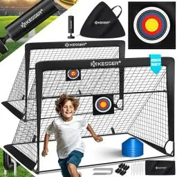 Produktbild: KESSER® Fußballtor Kinder Pop-Up 2er Set | Fußball-Tore Faltbar mit Glasfaserstangen & hochwertigen Tornetzen für Indoor, Outdoor & Garten | Mit Transporttasche Hütchen Ballpumpe Zielscheibe Schwarz