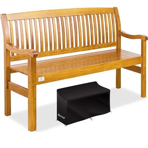 Produktbild: KESSER® Gartenbank Holz Holzbank wetterfest | Für 3 bis 4 Personen | Parkbank aus Massivholz | Sitzbank 320 kg belastbar 150 cm | Balkonbank Bank für Balkon Terrasse & Garten inkl. Cover Hellbraun