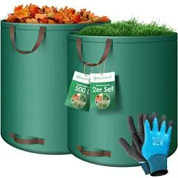 Produktbild: KESSER® Gartensack 2x 500L Set Laubsack Gartenabfallsack inkl. Handschuhe - Selbststehend 4 Griffe Stabil Robust & Faltbar - Laubsäcke Rasenschnitt Gartensäcke für Gartenabfälle Grünschnitt Grün