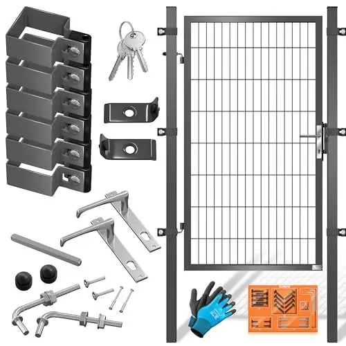 Produktbild: KESSER® Gartentor Premium Gartentür aus Metall verzinktem Stahl, Gartentür für Stabmattenzau Zauntor, Hoftor, inkl. Pfosten mit Schloss Türklinke und Schlüssel, 160 x 106cm Anthrazit