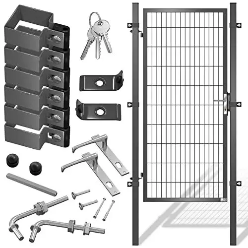 Produktbild: KESSER® Gartentor Premium Gartentür aus Metall verzinktem Stahl, Gartentür für Stabmattenzau Zauntor, Hoftor, inkl. Pfosten mit Schloss Türklinke und Schlüssel, 200 x 106cm Anthrazit