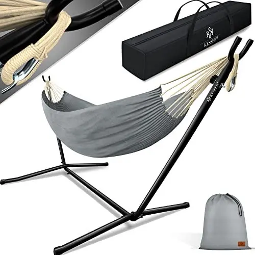 Produktbild: KESSER® Hängematte Lake mit Gestell, Doppel für 2 Personen, 200kg Belastbarkeit, Indoor & Outdoor, XXL Hängesessel, Garten, Pool, Balkon, Terrasse, Inkl. Kissen, Beutel & Tasche, Grau