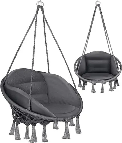 Produktbild: KESSER® Hängesessel mit Kissen - Chill Hängestuhl zum Aufhängen für Erwachsene & Kinder Hängematte bis 150 kg Hängesitz Aufhängung Indoor & Outdoor Wohn & Garten Terrasse, Anthrazit