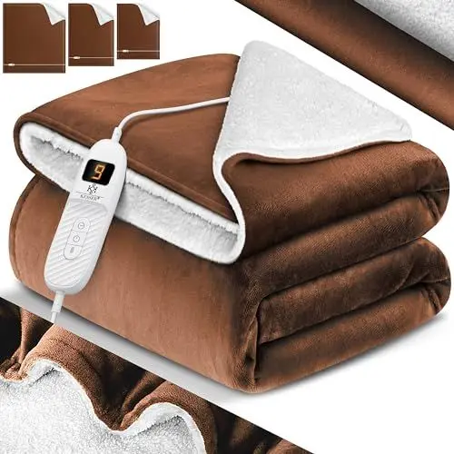 Produktbild: KESSER® Heizdecke mit Abschaltautomatik 160x120cm Doppelseitig Elektrische Wärmedecke | Kuscheldecke Bett, Sofa | 9 Temperaturstufen | waschbar bis 40°C | mit Timer Digitalanzeige Braun