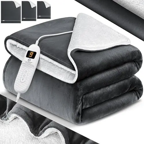 Produktbild: KESSER® Heizdecke mit Abschaltautomatik 180x130cm Doppelseitig Elektrische Wärmedecke | Kuscheldecke Bett, Sofa | 9 Temperaturstufen | waschbar bis 40°C | mit Timer Digitalanzeige Anthrazit
