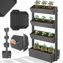 Produktbild: KESSER® Hochbeet mit Etagen Premium Blumenkasten Blumentreppe Pflanztreppe Gemüsebeet Kräuterbeet Pflanzkübel Frühbeet Blumenbeet Pflanzkasten mit Gartenvlies - Beet (Anthrazit, 4 Etagen)