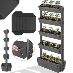 Produktbild: KESSER® Hochbeet mit Etagen Premium Blumenkasten Blumentreppe Pflanztreppe Gemüsebeet Kräuterbeet Pflanzkübel Frühbeet Blumenbeet Pflanzkasten mit Gartenvlies - Beet (Anthrazit, 5 Etagen)
