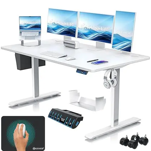 Produktbild: KESSER® Höhenverstellbarer Schreibtisch elektrisch 160cm x 70cm | Ergonomisch Steh-Sitz Schreibtisch | 3-Funktions-Memory Steuerung | Inkl. 360° Rollen & USB-Ladeanschluss Computertisch für Homeoffice