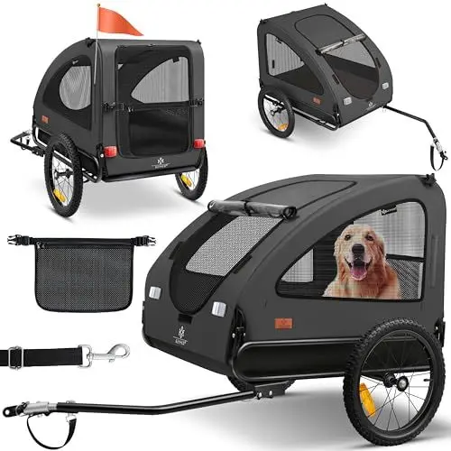 Produktbild: KESSER® Hundeanhänger Boxer 2-in-1 Hundebuggy Fahrradanhänger groß ca. 250L Volumen - Inkl. Fahne und Tasche - 600D Oxford Canvas, Klappbar SmartSpace Concept, max. 45kg, Anthrazit
