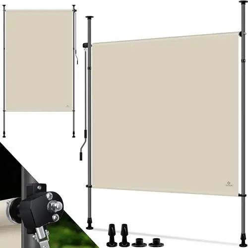Produktbild: KESSER® Klemmmarkise Senkrechtmarkise 200x310cm Ausziehbar & Blickdicht Vertikalmarkise mit Handkurbel ohne Bohren Balkon-Sichtschutz & Windschutz für Garten & Terrasse Wasserfest Beige