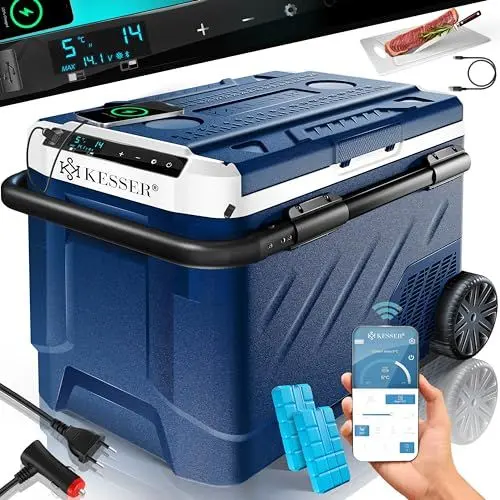 Produktbild: KESSER® Kompressor Kühlbox elektrisch 41 Liter | Camping Gefrierbox mit LED-Touch| Mit APP-Steuerung & Kühlakkus USB-Anschluss 12/24 V 230V | Kühlschrank Kühlung bis -20 °C für Auto LKW Navyblau