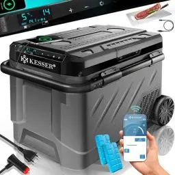 Produktbild: KESSER® Kompressor Kühlbox elektrisch 41 Liter |Camping Gefrierbox mit LED-Touch| Mit APP-Steuerung & Kühlakkus USB-Anschluss 12/24 V 230V| Kühlschrank Kühlung bis -20°C für Auto Lkw Anthrazit Schwarz