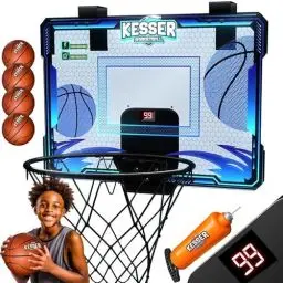 Produktbild: KESSER® Mini-Basketballkorb fürs Zimmer & Büro | Tür-Basketballkorb Indoor & Outdoor | Basketball-Board für Kinder-Zimmer & Wandmontage | Basketballbrett inkl. Ballnetz Pumpe & Ball & LED-Anzeigetafel