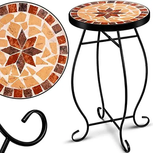 Produktbild: KESSER® Mosaiktisch Bistrotische Blumenhocker Rund 60 x 34 cm Metall Mosaik Beistelltisch Balkontisch Gartentische Terrassentisch Balkon Steinmosaik Garten Gartentisch Indoor Outdoor, Asteri