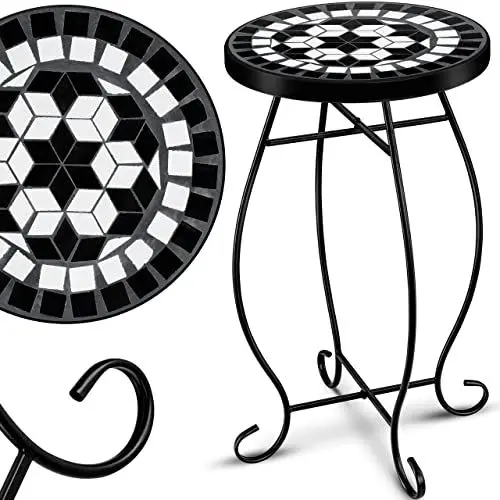 Produktbild: KESSER® Mosaiktisch Bistrotische Blumenhocker Rund 60 x 34 cm Metall Mosaik Beistelltisch Balkontisch Gartentische Terrassentisch Balkon Steinmosaik Garten Gartentisch Indoor Outdoor, Tetragon