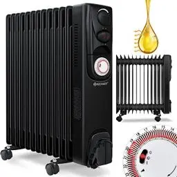 Produktbild: KESSER® Ölradiator Elektrische Heizung mit 13 Rippen 2500W Öl Radiator Elektroheizung Mobil Timer Lüfter Abschaltautomatik stufenlose Temperaturregelung Überhitzungsschutz, Zwangsluft Schwarz