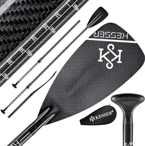 Produktbild: KESSER® Paddel Carbon Professional Speed inkl. Tasche - 3-teilig für SUP Kayak Stand-Up Paddling Board - leicht 700g Stechpaddel Verstellbar Teleskop 165cm-210cm Kajakfahren Surfboard Stecksystem