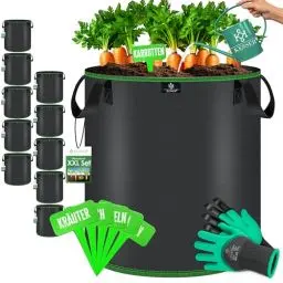Produktbild: KESSER® Pflanzsack 27 Liter 10 Stück | Pflanzsäcke aus Vlies-Stoff mit Namensschildern | Kartoffel-Pflanztasche mit Fenster & Griffen | Pflanzbeutel für Gemüse Blumen Früchte Schwarz