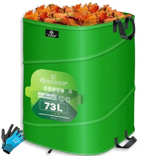 Produktbild: KESSER® Pop-Up-Gartensack 73L Laubsack Gartenabfallsack inkl. Handschuhe | Selbststehend mit Griffen Stabil Robust & Faltbar | Laubsäcke Rasenschnitt Gartensäcke für Gartenabfälle Grünschnitt