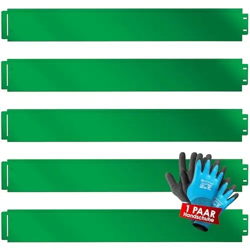 Produktbild: KESSER® Rasenkante Beeteinfassung Beetumrandung + Handschuhe 5m 100x14cm Beetbegrenzung Rasenbleche Mähkante Metall Palisade Grün