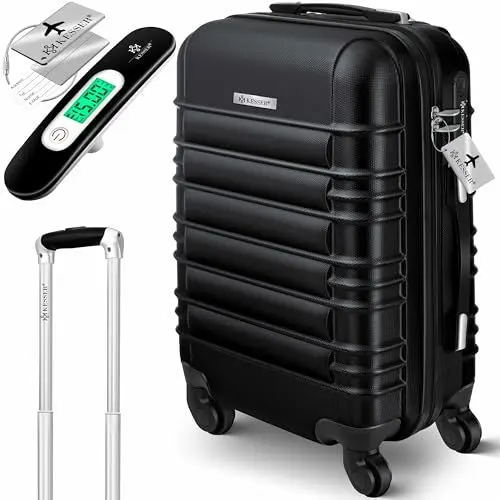 Produktbild: KESSER® Reisekoffer Hartschalen-Koffer Inkl. Kofferwaage + Gepäckanhänger | Trolley Gepäck Rollkoffer Zahlenschloss 4 Rollen ABS-Hartschale Teleskopgriff (Schwarz, Handgepäck 55cm - 55L)