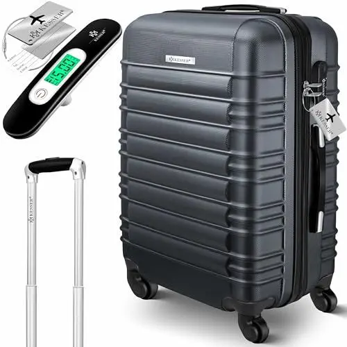 Produktbild: KESSER® Reisekoffer Mittlerer Hartschalen-Koffer Inkl. Kofferwaage + Gepäckanhänger | Trolley Gepäck Rollkoffer Zahlenschloss 4 Rollen ABS-Hartschale Teleskopgriff (66x45x28cm / 84 Liter Anthrazit)