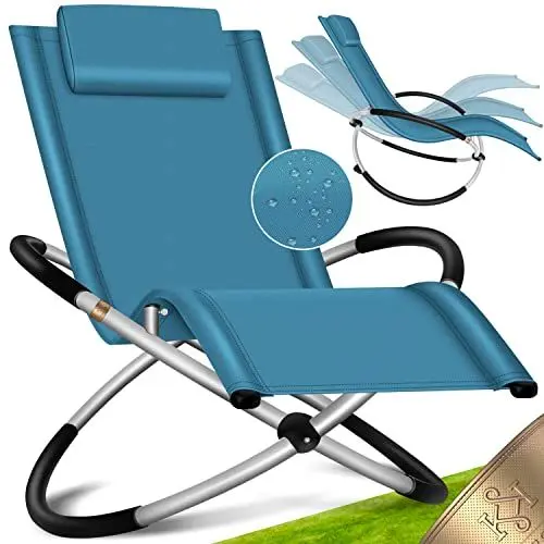 Produktbild: KESSER® Relaxliege Liegestuhl | Gartenliege Sonnenliege | Gartenstuhl | Klappstuhl faltbar | Schwungliege | Schaukelsessel | ergonomische Relaxsessel | wetterfest | 180 kg Belastung Petrol Blau