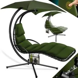 Produktbild: KESSER® Schwebeliege mit Sonnenschirm, Hängeliege, Sonnenliege H200, L194, B100 cm, Relaxliege, Schaukelliege Hängematte, bis 120 kg belastbar, Schaukelliege, Auflagen - Nackenkissen, Inkl. Tasche