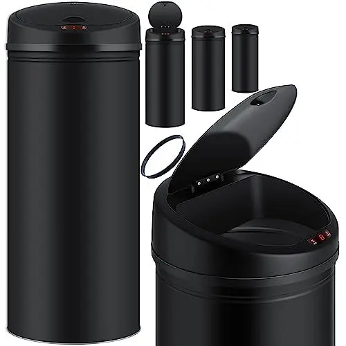 Produktbild: Sensor Mülleimer ✓ Automatik ✓ Abfalleimer ✓ Abfall | EDELSTAHL | Sensor gesteuert | Touch- Screen | Automatischer Deckel | Inklusive Müllbeutel | Mülleimer für Küche und mehr | Rabenschwarz | 40 L