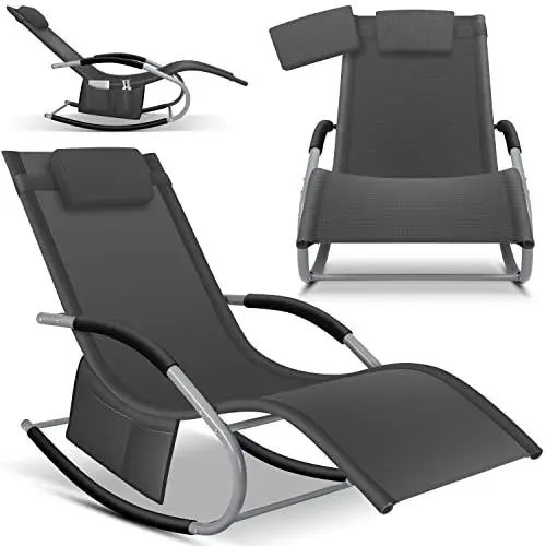 Produktbild: KESSER® Sonnenliege Relaxliege Schwungliege | Gartenliege | Gartenstuhl | Liegestuhl | Schaukelsessel | ergonomische Relaxsessel | Kopfkissen | wetterfest | 150 kg Belastung | Anthrazit