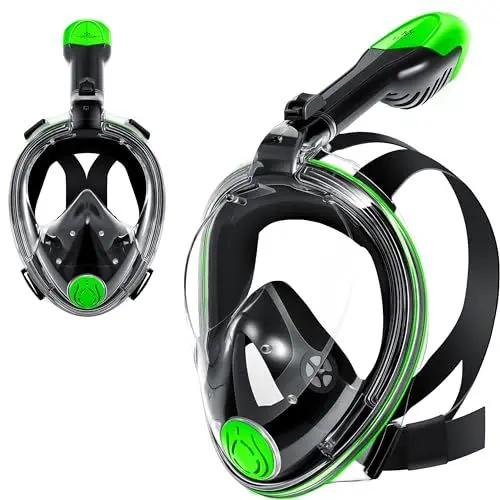 Produktbild: KESSER® Tauchmaske Vollgesichtsmaske, Faltbare Schnorchelmaske Vollmaske Inkl. Kamerahaltung Müheloses Atmen, Kein Beschlagen, Kein Eindringen von Wasser, 180° Sichtfeld für Kinder und Erwachsene Grün