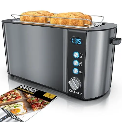Produktbild: KESSER® Toaster mit Brötchenaufsatz, Automatik-Langschlitztoaster mit 6 Bräunungsstufen + Auftau- & Aufwärmefunktion, Abschaltautomatik, Liftfunktion, inkl. Krümelblech und Rezeptbuch Anthrazit