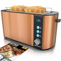 Produktbild: KESSER® Toaster mit Brötchenaufsatz, Automatik-Langschlitztoaster mit 6 Bräunungsstufen + Auftau- & Aufwärmefunktion, Abschaltautomatik, Liftfunktion, inkl. Krümelblech und Rezeptbuch Kupfer