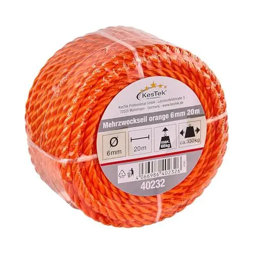 Produktbild: Kestek Mehrzweckseil orange 6 mm - Robustes Seil 20 m für vielseitige Anwendungen