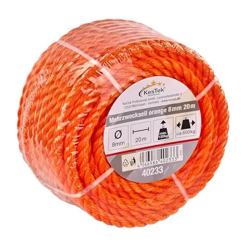 Produktbild: Kestek Mehrzweckseil orange 8 mm - Robustes Seil 20 m für vielseitige Anwendungen