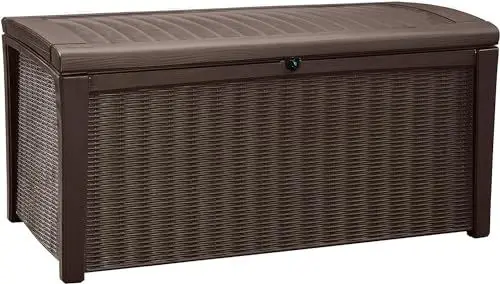 Produktbild: Keter Kissenbox Borneo, Braun, 416L Fassungsvermögen, Außenmaße: 130x70x63cm, Auflagenbox wasserdicht und wetterfest, für Outdoor geeignet, Keterbox
